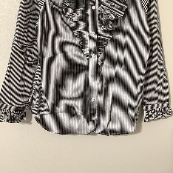 J.Crew Maximalist Striped Ruffle Cotton Twee Work Preppy Button Down Bow Shirt 6 - Picture 10 of 12